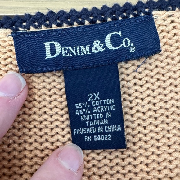 Denim & Co Extended Size Southwestern Cotton Blend Sweater / 2X - Picture 3 of 10